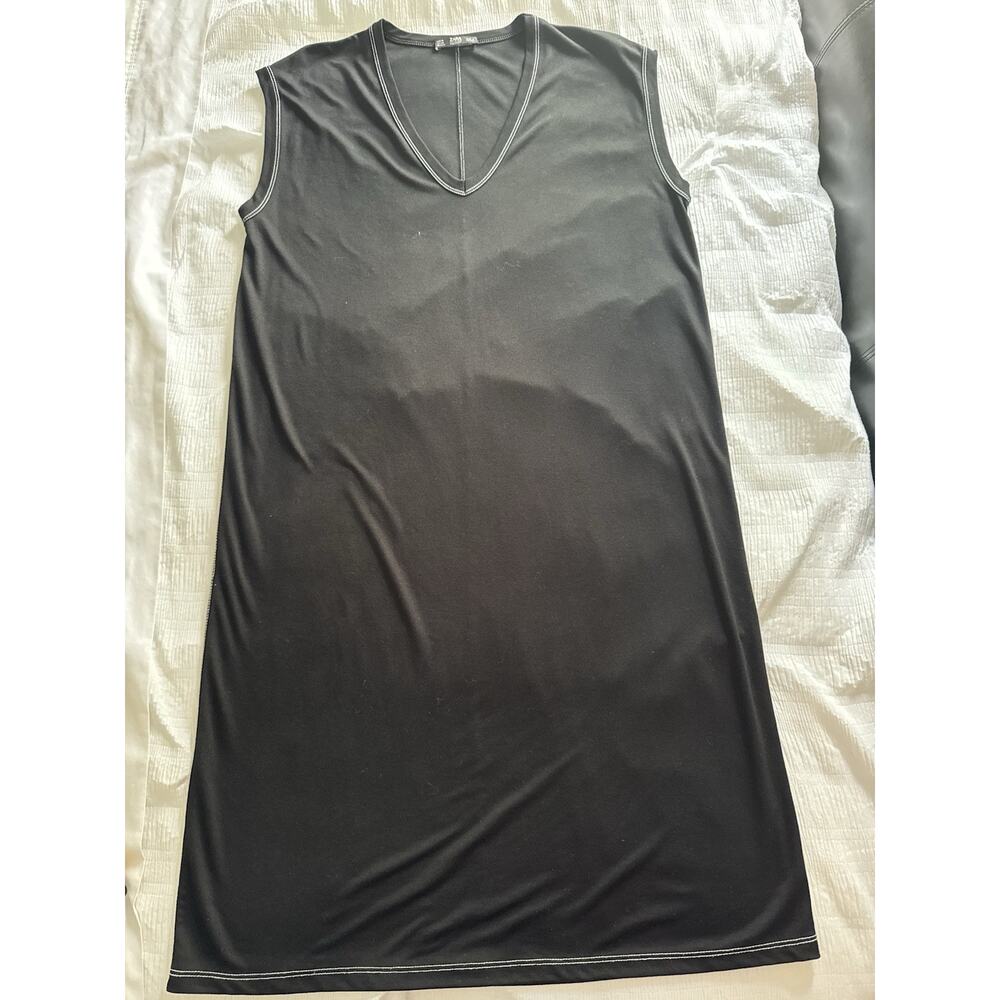 Zara Collection Little Black Dress Women's Medium Straight Knee Length V Neck